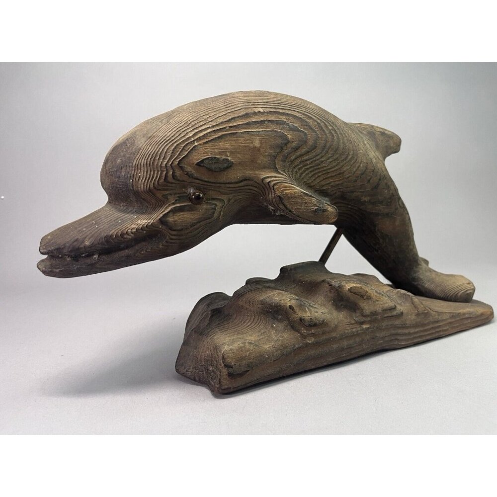Dolphine Porpoise Vintage Carved Wood Folk Art Primitive Coastal Farmhouse